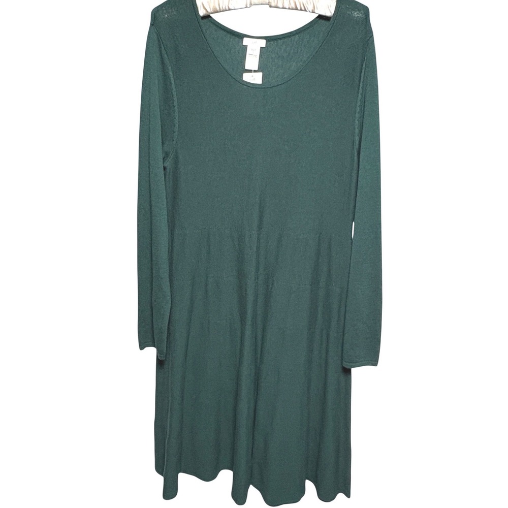 J. Jill Medium Cotton new dress Evergreen Green Yak Hair Knit Fit Flare 184061